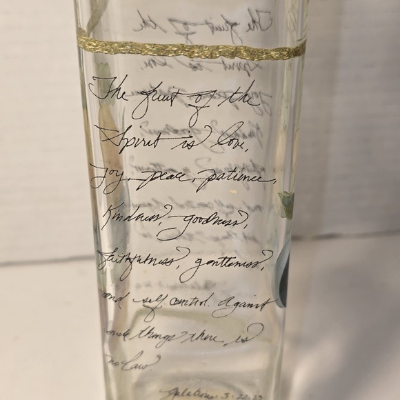 Decorative Glass Olive Oil Vinegar Cruet Bottle Fruit Design with Scripture - Picture 3 of 4